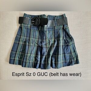 Esprit Pleated Plaid School Girl Skirt w/ Belt